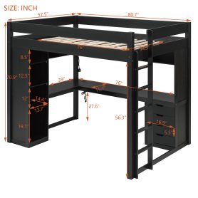 Full Size Solid Wood Loft Bed with L-Shaped Desk and 4 Drawers