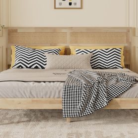 King Size Solid Wood Bed with Rattan Headboard 50 King Size Solid Wood Bed with Rattan Headboard