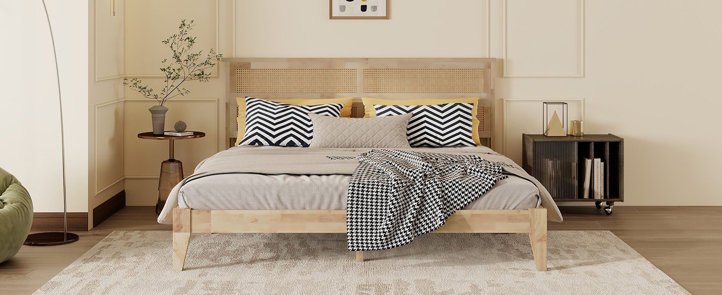 King Size Solid Wood Bed with Rattan Headboard 24 King Size Solid Wood Bed with Rattan Headboard