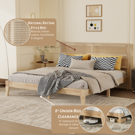 King Size Solid Wood Bed with Rattan Headboard 41 King Size Solid Wood Bed with Rattan Headboard