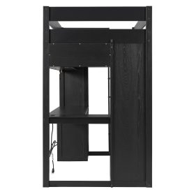 Twin Size Solid Wood Loft Bed with L-Shaped Desk and 4 Drawers