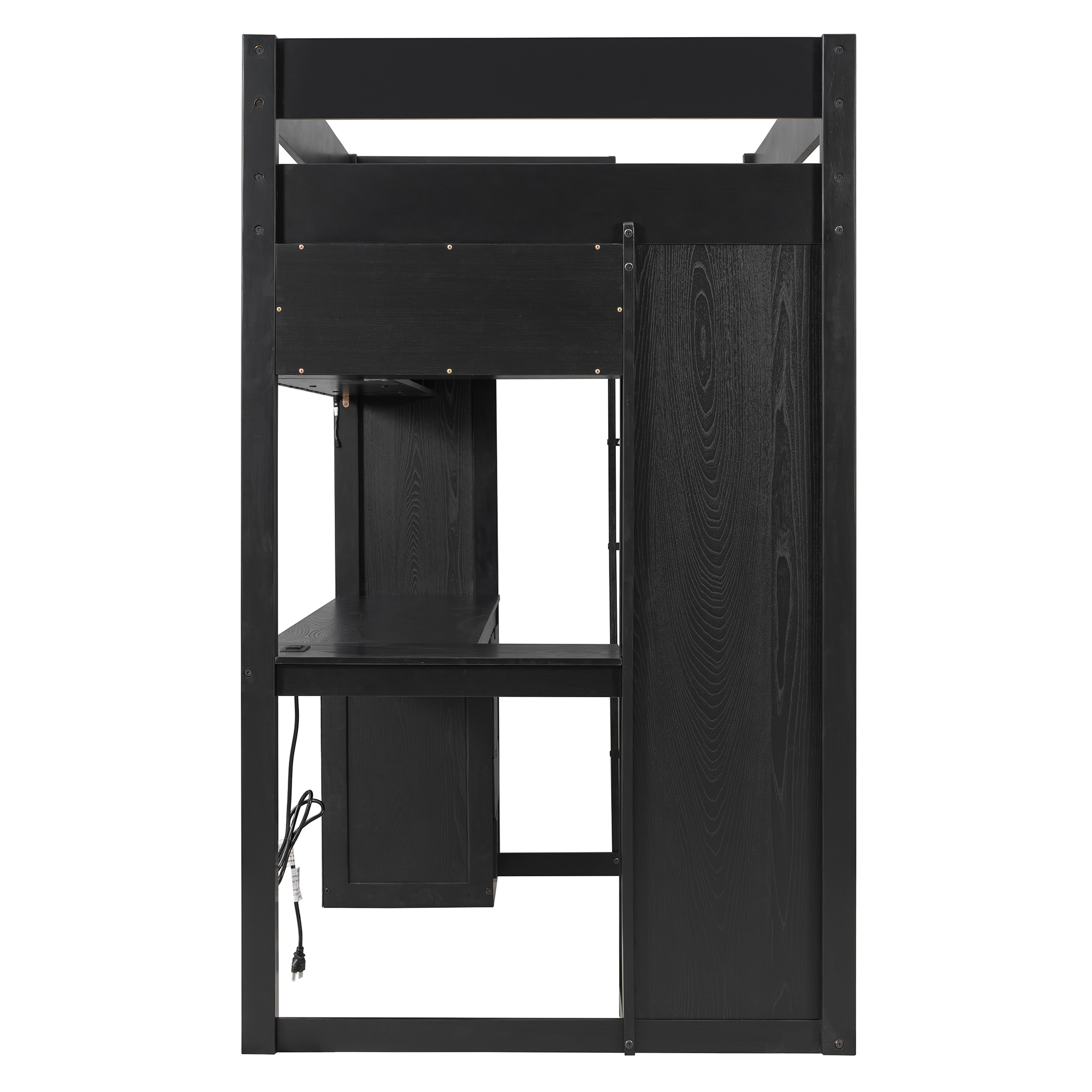 Twin Size Solid Wood Loft Bed with L-Shaped Desk and 4 Drawers