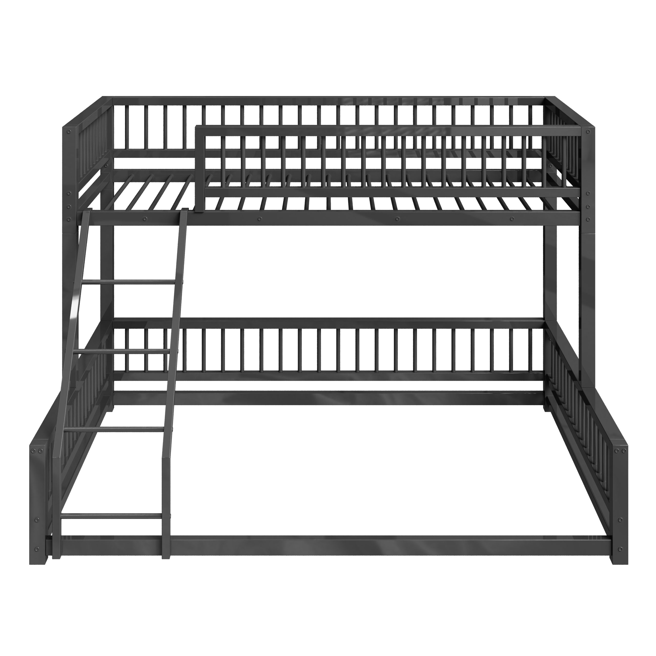 Twin XL over Queen Floor Bunk Bed with Ladder and Safety Guardrails