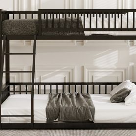 Twin XL over Queen Floor Bunk Bed with Ladder and Safety Guardrails