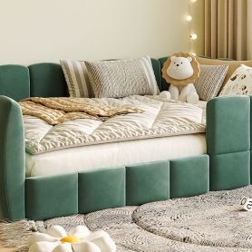 Full Size Velvet Upholstered Floor Bed