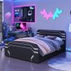 Queen Size Upholstered Gaming Bed with Side-Lift Hydraulic Storage System