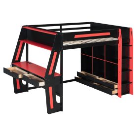 Full Size Gaming Loft Bed with Integrated Desk, Smart RGB LED Lights and USB Ports