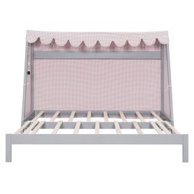 Twin XL House Bed with Twin XL Trundle, Shelf, Tent and Light