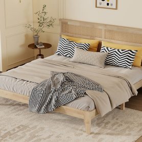 King Size Solid Wood Bed with Rattan Headboard 46 King Size Solid Wood Bed with Rattan Headboard