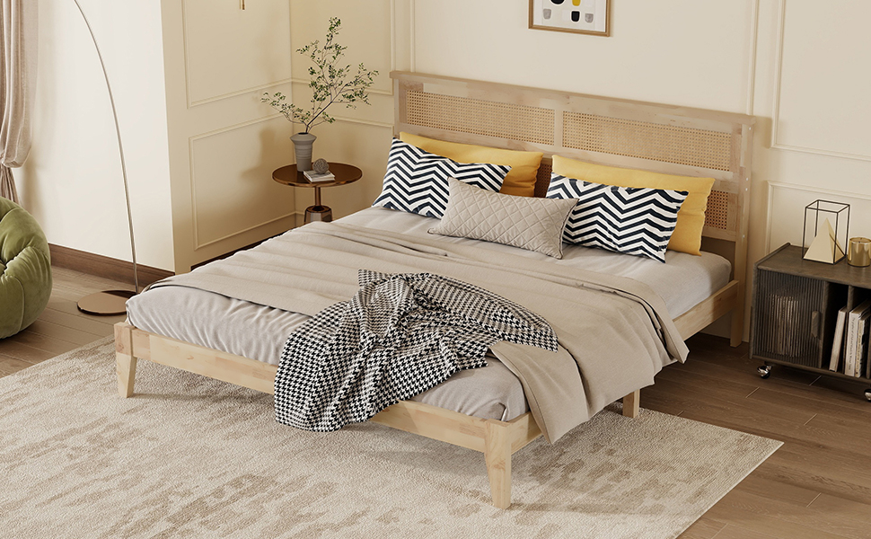 King Size Solid Wood Bed with Rattan Headboard 20 King Size Solid Wood Bed with Rattan Headboard