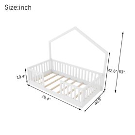 House Shape Twin Floor Bed with High Rails and Light