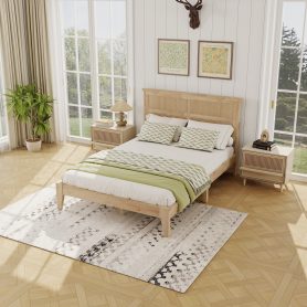 Full Size Solid Wood Bed with Rattan Headboard 48 Full Size Solid Wood Bed with Rattan Headboard