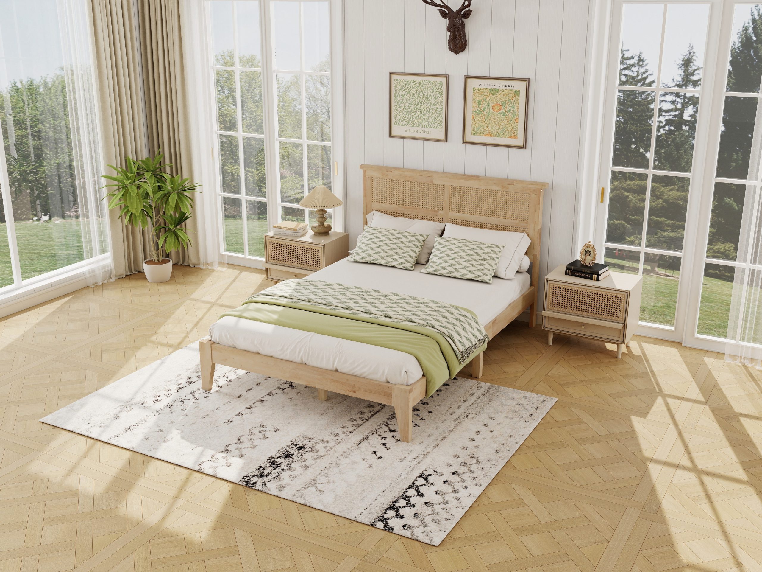 Full Size Solid Wood Bed with Rattan Headboard 20 Full Size Solid Wood Bed with Rattan Headboard