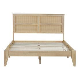 Full Size Solid Wood Bed with Rattan Headboard 57 Full Size Solid Wood Bed with Rattan Headboard