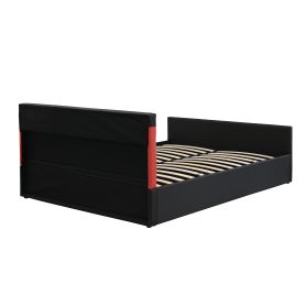 Queen Size Gaming Bed with Built-in 7-Color LED Lighting Headboard
