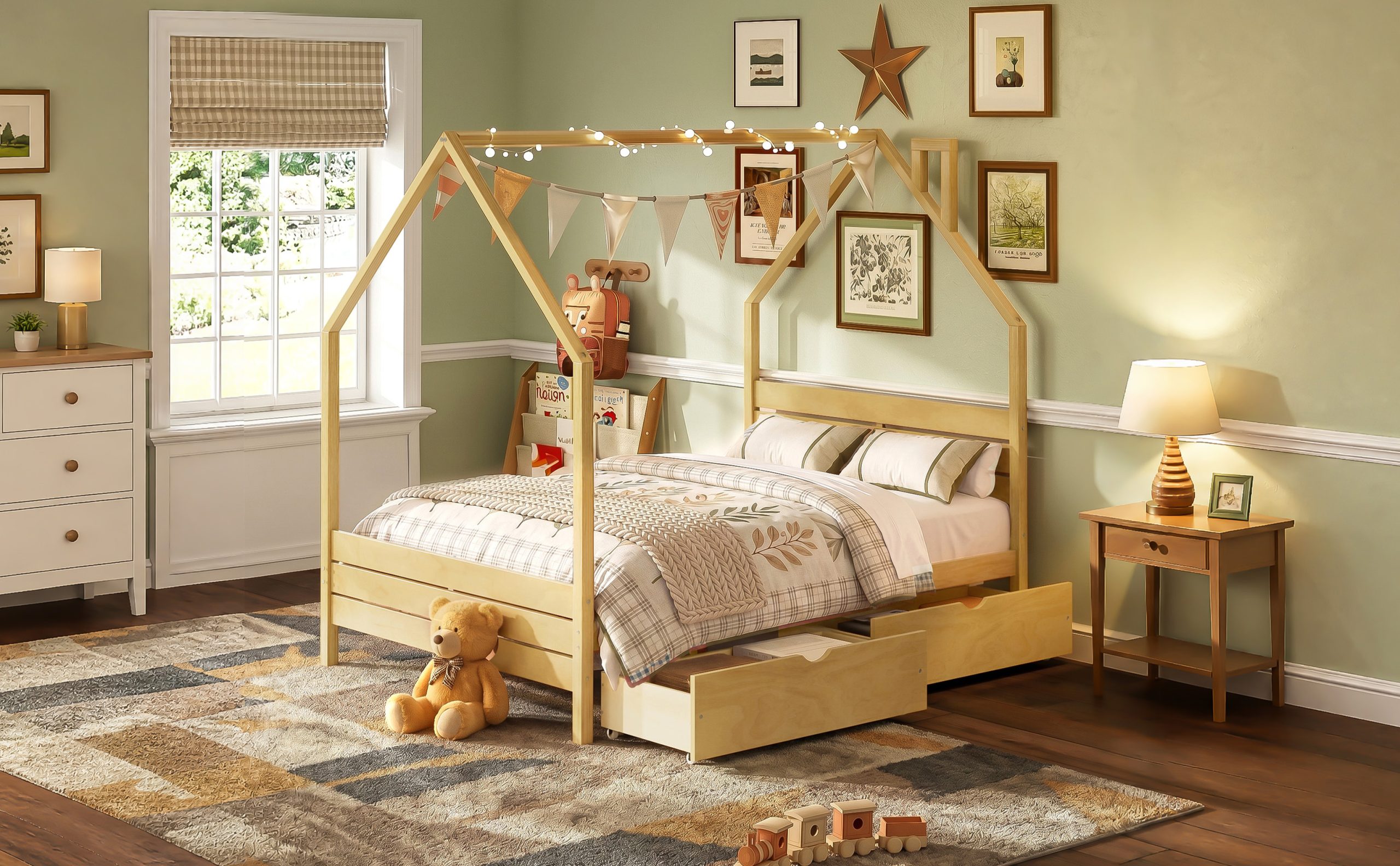 Full Size Montessori Bed With 2 Storage Drawers