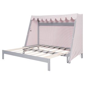 Twin XL House Bed with Twin XL Trundle, Shelf, Tent and Light