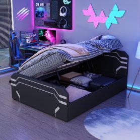 Queen Size Upholstered Gaming Bed with Side-Lift Hydraulic Storage System