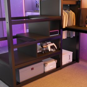 Metal Full Size Loft Bed With Desk, Charging Station, Stairs And Light