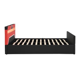 Queen Size Gaming Bed with Built-in 7-Color LED Lighting Headboard