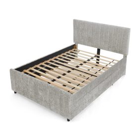 Full Size Upholstered Bed with Vertical Channel Tufted Headboard & Nailhead Trim