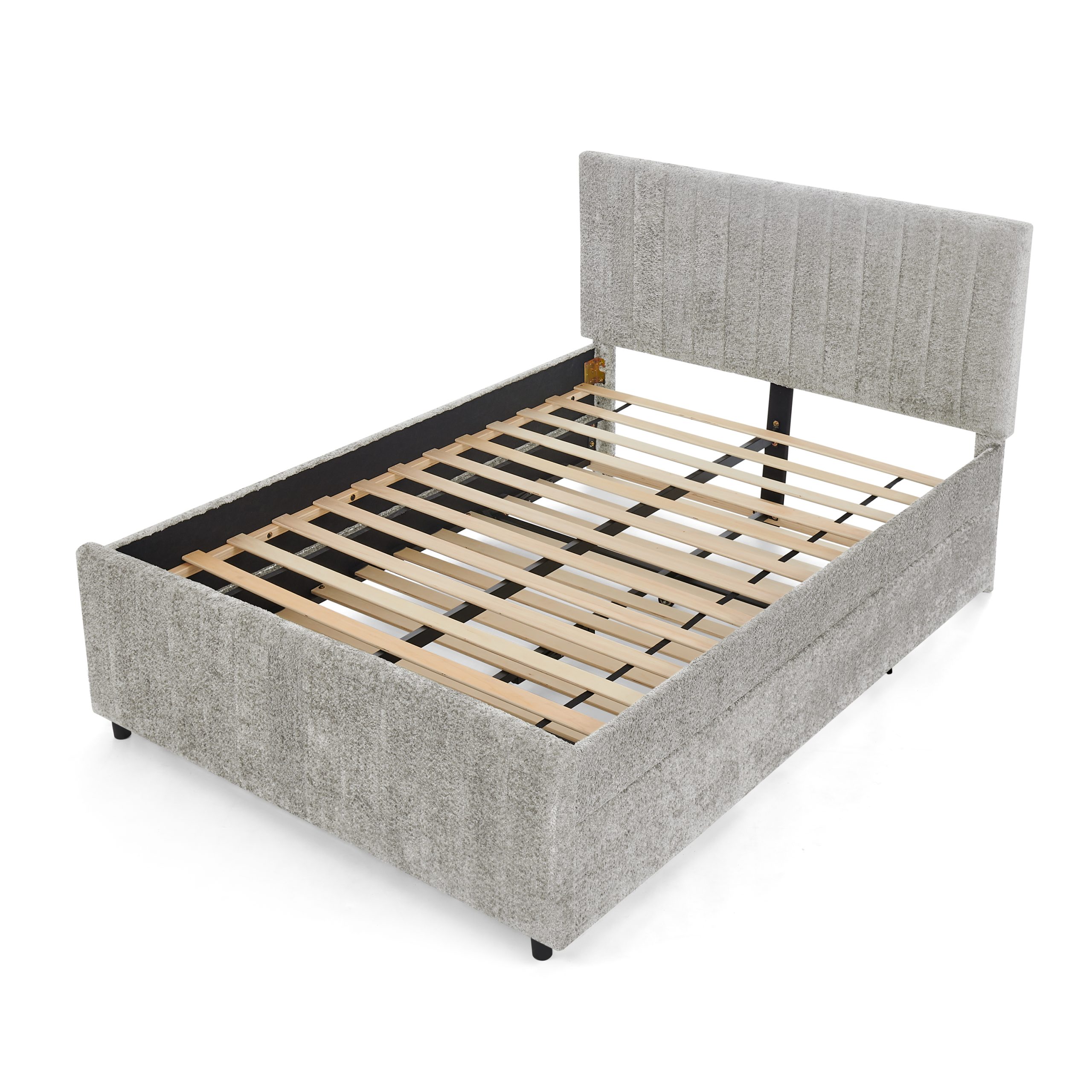 Full Size Upholstered Bed with Vertical Channel Tufted Headboard & Nailhead Trim