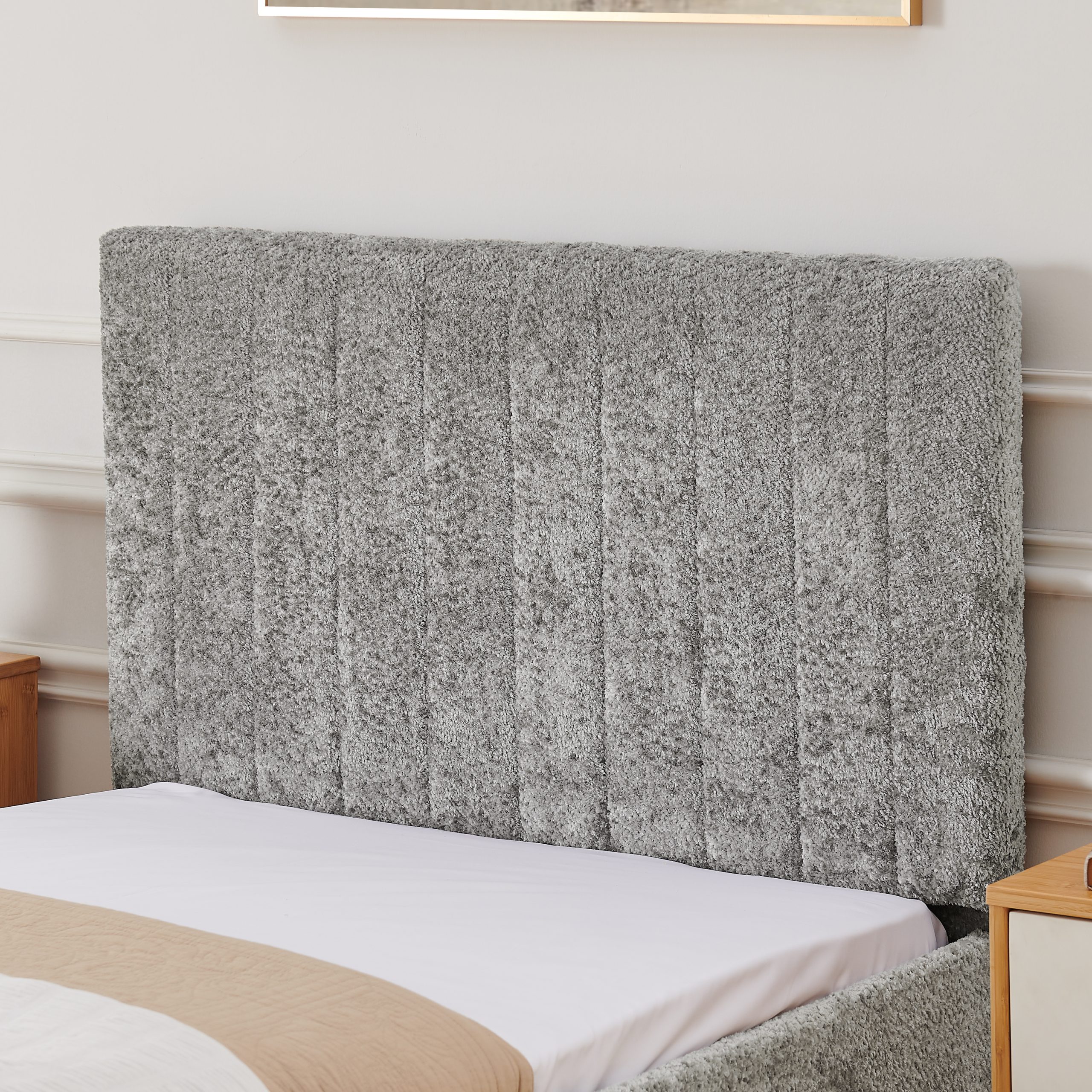 Twin Size Upholstered Bed with Vertical Channel Tufted Headboard & Nailhead Trim