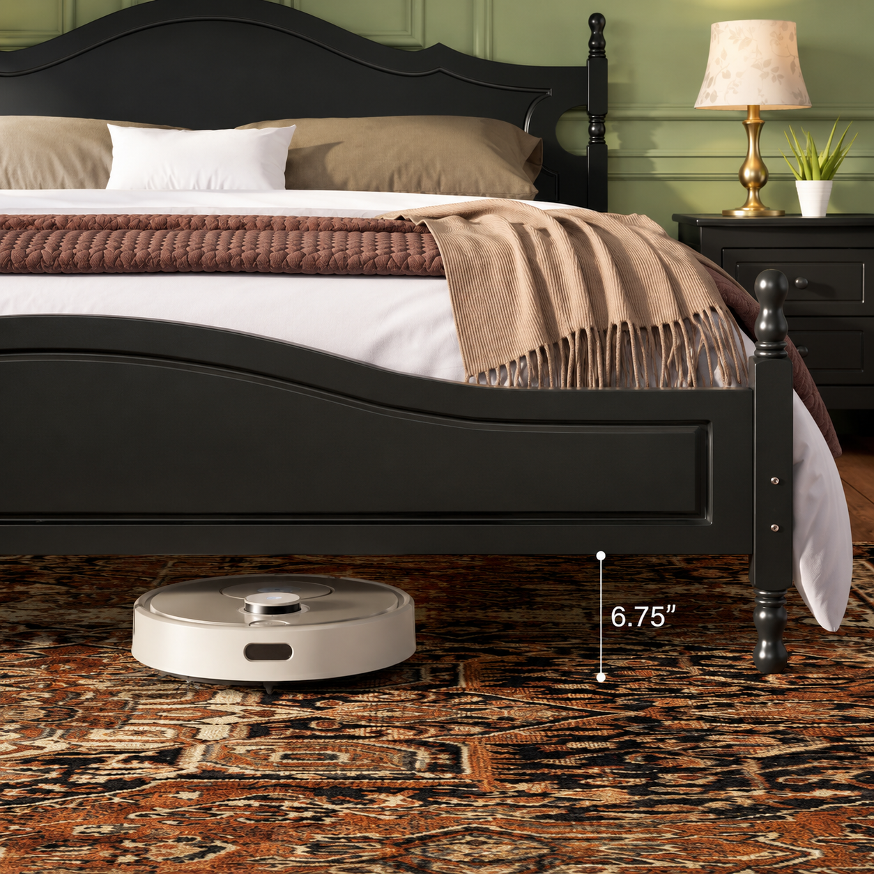 Retro Style Wooden Platform Bed with Wood Slats Support