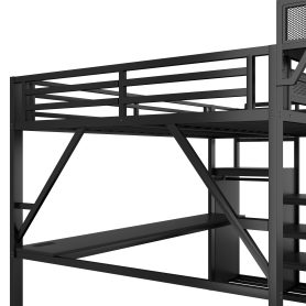 Metal Full Size Loft Bed With Desk, Charging Station, Stairs And Light