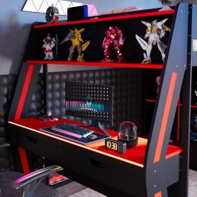 Full Size Gaming Loft Bed with Integrated Desk, Smart RGB LED Lights and USB Ports