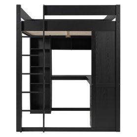 Full Size Solid Wood Loft Bed with L-Shaped Desk and 4 Drawers
