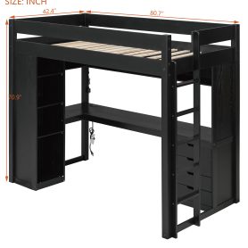 Twin Size Solid Wood Loft Bed with L-Shaped Desk and 4 Drawers