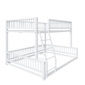 Full XL over Queen Floor Bunk Bed with Ladder and Safety Guardrails