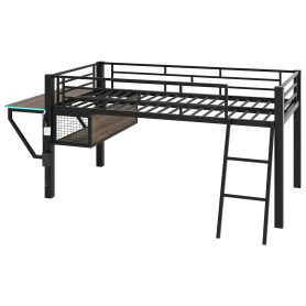 Twin Gaming Mid Loft Bed With Desk and LED Light