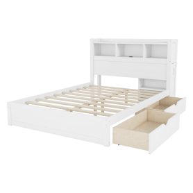 Wood Full Bed with Drawers, Headboard And Pull Out Storage Cabinet