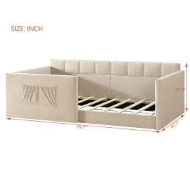 Velvet Upholstered Sofa Bed with High Side Panels and Side Entrance