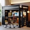 Full Size Solid Wood Loft Bed with L-Shaped Desk and 4 Drawers