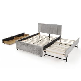Queen Size Upholstered Bed with Vertical Channel Tufted Headboard & Nailhead Trim