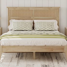 Full Size Solid Wood Bed with Rattan Headboard 54 Full Size Solid Wood Bed with Rattan Headboard