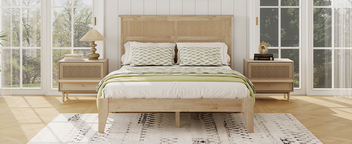 Full Size Solid Wood Bed with Rattan Headboard 26 Full Size Solid Wood Bed with Rattan Headboard