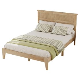 Full Size Solid Wood Bed with Rattan Headboard 55 Full Size Solid Wood Bed with Rattan Headboard