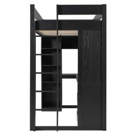 Twin Size Solid Wood Loft Bed with L-Shaped Desk and 4 Drawers