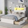 Wood Twin Bed with Drawers, Headboard And Pull Out Storage Cabinet