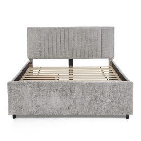 Queen Size Upholstered Bed with Vertical Channel Tufted Headboard & Nailhead Trim