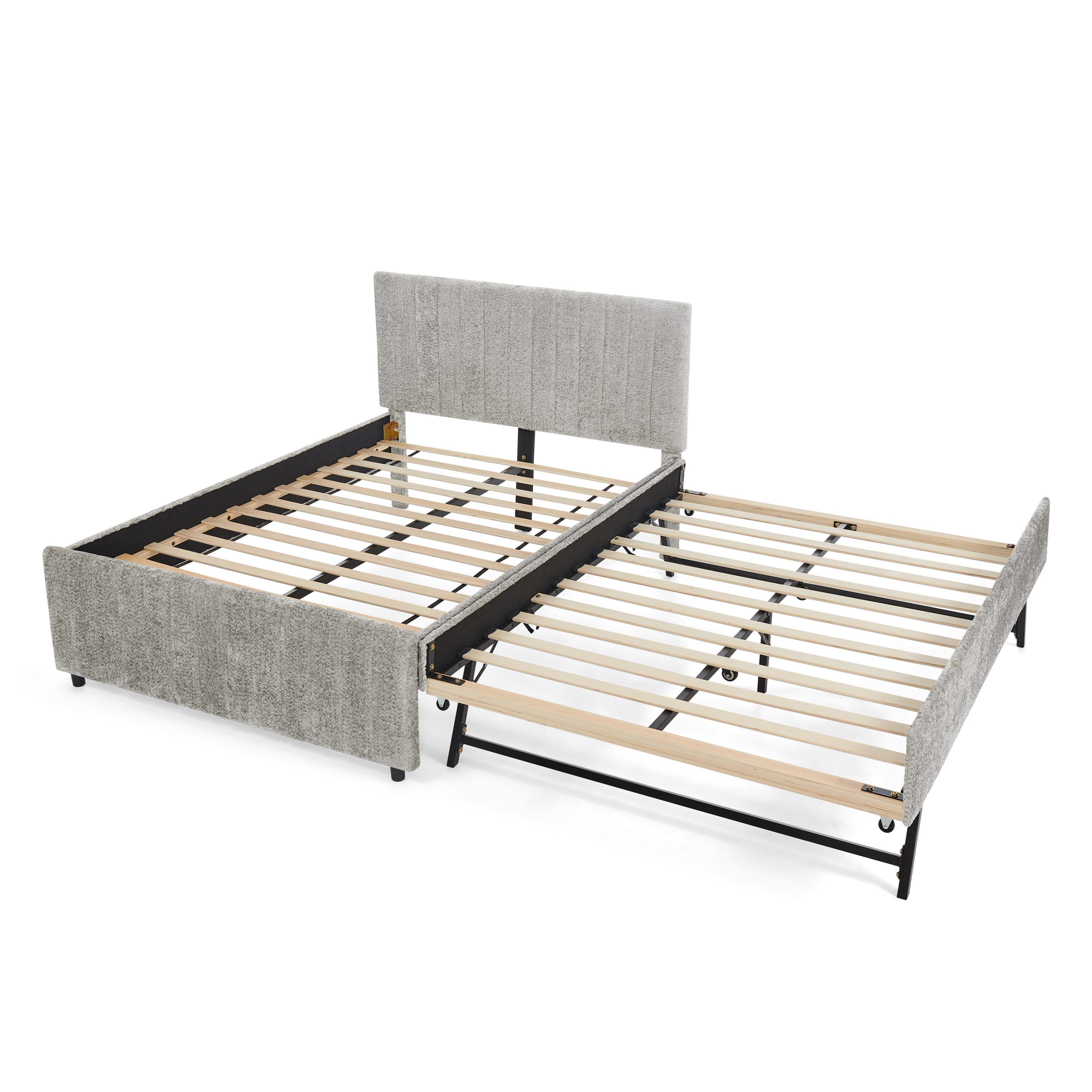 Full Size Upholstered Bed with Vertical Channel Tufted Headboard & Nailhead Trim