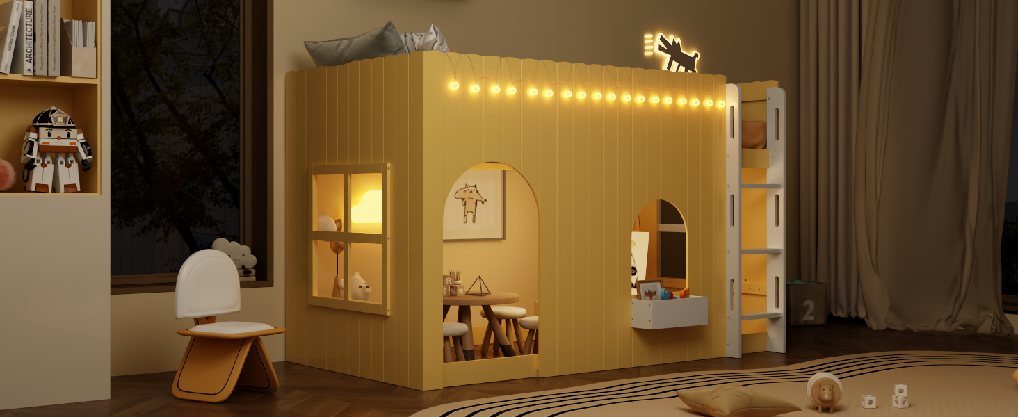 Twin Size Kids Loft Bed With Warm Led Light String 16 Twin Size Kids Loft Bed With Warm Led Light String