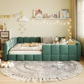Full Size Velvet Upholstered Floor Bed