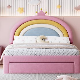 Full Size Upholstered Rainbow Design Bed