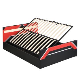 Queen Size Gaming Bed with Built-in 7-Color LED Lighting Headboard