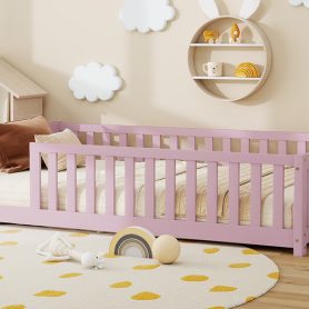 Twin Size Floor Bed with Fence without Door